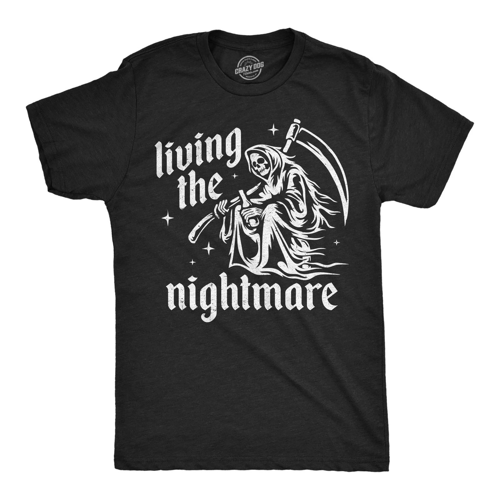 Mens Funny T Shirts Living The Nightmare Sarcastic Grim Reaper Graphic Tee for S