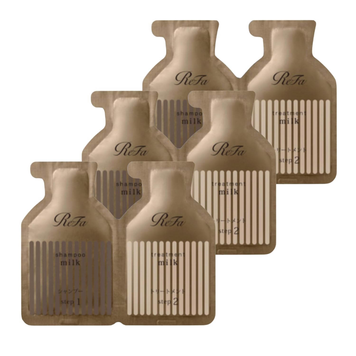 Trial set 3 uses Refa Milk Protein Shampoo Treatment Royal Pouch 10mL + 10g travel size outing.