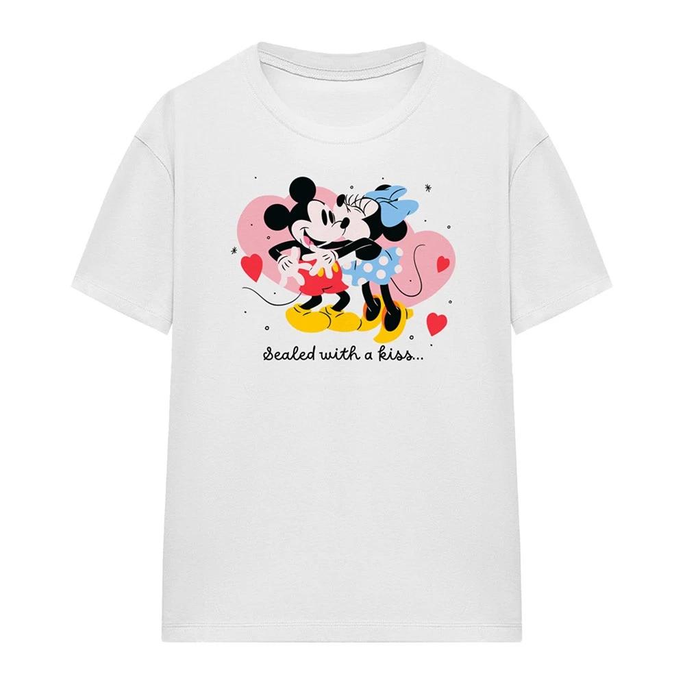 Женская футболка Disney Микки и Минни, Запечатанные поцелуем, S-2XL, Белая L