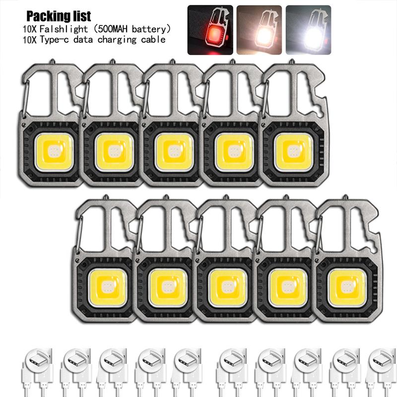 LED Portable Keychain Flashlight Outdoor Camping COB Work Light Emergency Lighting With Window Hammer Bottle Opener Lamp