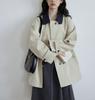 Women's Retro Color Block Lapel Double-Breasted Trench Coat - Petite Mid-Length Casual Outerwear for Spring and Autumn