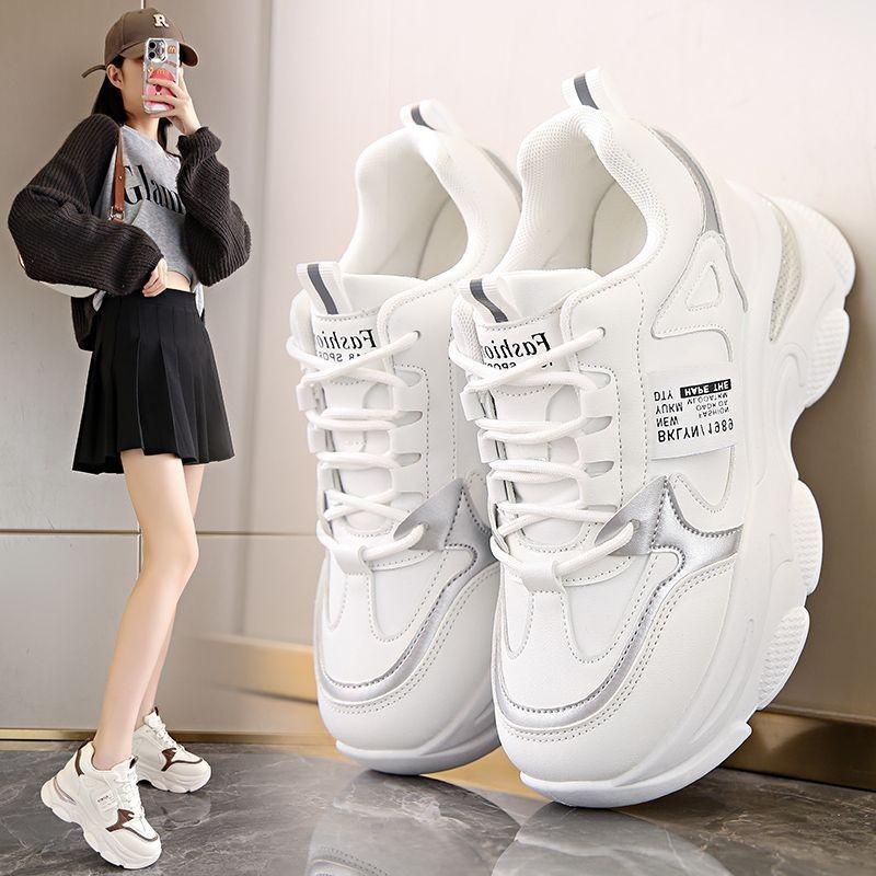 Factory straight hair inner height increase dad shoes 2025 new women's spring and autumn platform sports shoes show smaller casual women's shoes
