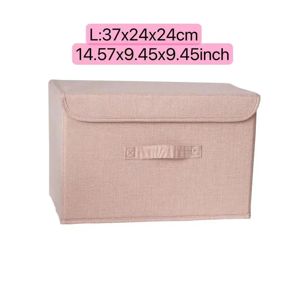 Linen Fabric Storage Basket with Lids Collapsible Sundries Storage Box Toys Books Organizer for Living Room Bedroom Dormitory