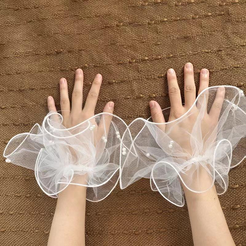 

Trendy Bridal Mesh Sleeves Lace Pearl Thin Sunscreen Accessories Shooting Wedding Gloves Dress Gauze Sleeves One Size