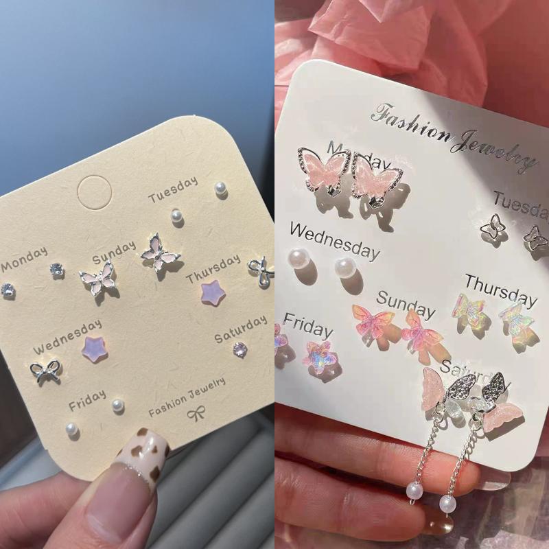 7 Paar Schmetterlings-Steckohrringe Exquisites Mini-Ohrringe-Set Weihnachtsgeschenk für Damen Mädchen Modeschmuck