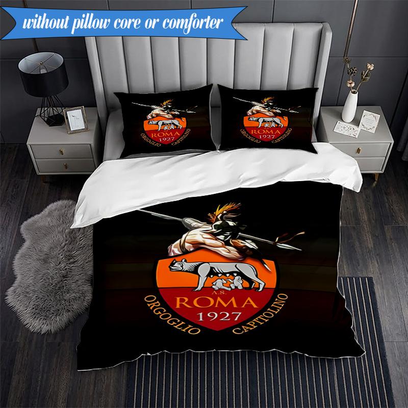 3PCS Rome Wolf Football club Printed Soft Bedding Set,Including 1pc Duvet Cover And 2pcs Pillowcases Perfect for Bedroom, Dormitory, Fan gift