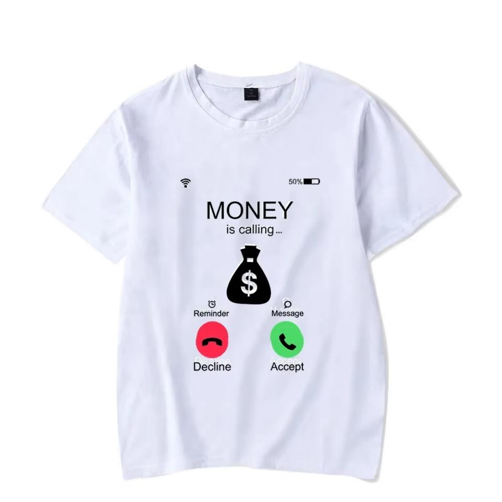 Funny Shirt for Men MONEY IS CALLING Humor Tshirt Oversized Graphic T Shirts COTTON Mens Shirt Summer Tshirt Camisas Streetwear