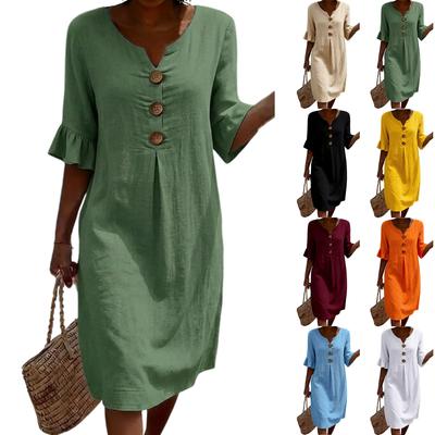 Women's Fashion Summer -Color Casual Cotton-Linen Dress