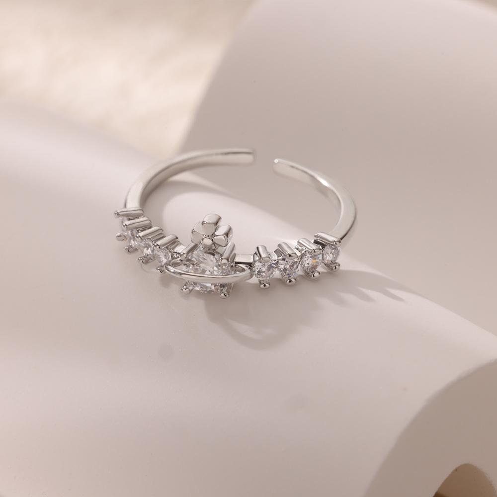 Dainty Bear Celestial Planet Stainless Steel Rings for Women Zirconia Gold Color Ring Wedding Vacation Zircon Accessories Gift