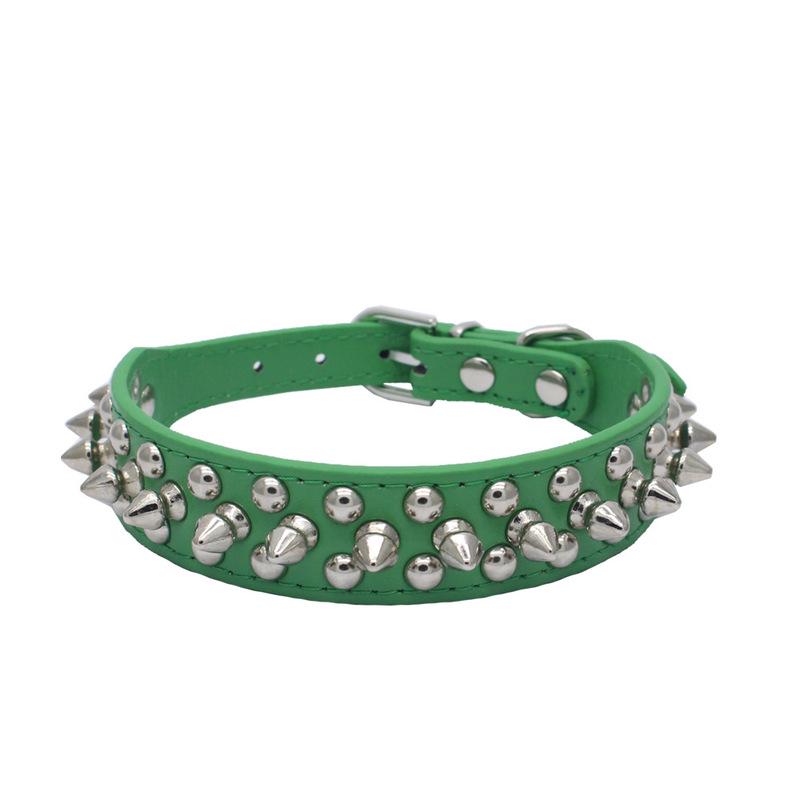 Hundehalsband Aus Leder Mit Nieten – Verstellbar, Für Kleine & Mittelgroße Hunde/Katzen, Grün, Größe L (41–47,5 Cm)