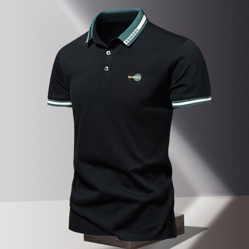 

Летняя мужская рубашка ПОЛО модная быстросохнущая футболка с коротким рукавом из ледяного шелка однотонная свободного кроя с деловым воротником XL чёрный