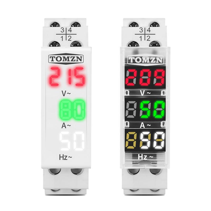 Din Rail 3in1 Single Phase Ampere Voltage Frequency Meter Ac 0-99Hz 100A Voltmeter Indicator LED Digital Display 110V 230V TOMZN