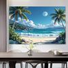 2D Moonlit Ocean Waves and Sand Shore Backdrop Photography Background Banner