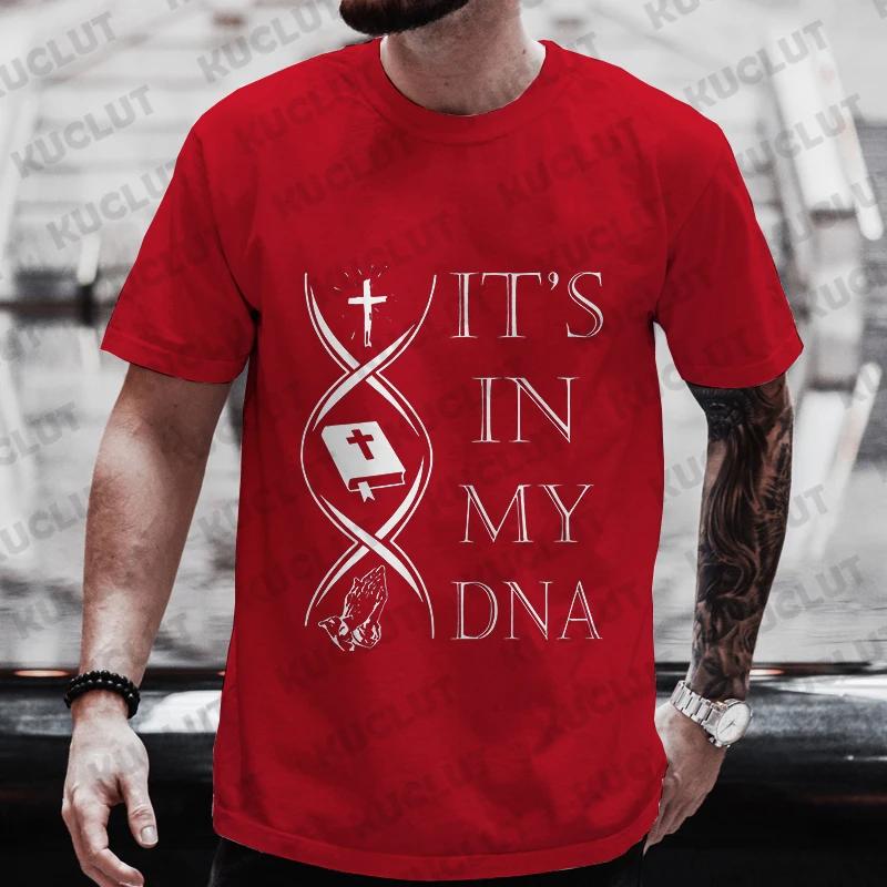 Tees for Men God Jesus Christ In My DNA Print T Shirt Male Casual Short Sleeve O Neck Streetwear Summer Graphic Tops As Gifts