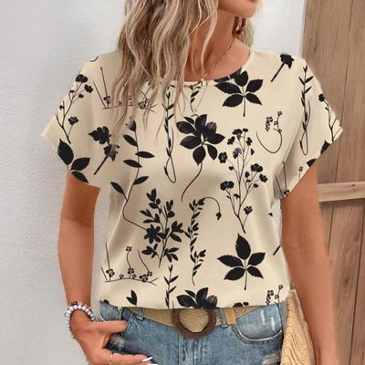 Modne letnie koszule casual z krótkim rękawem dla kobiet, proste z okrągłym dekoltem, dopasowane lub luźne bluzki, topy damskie, eleganckie, z vintage nadrukiem, damskie bluzki, nowe 26510