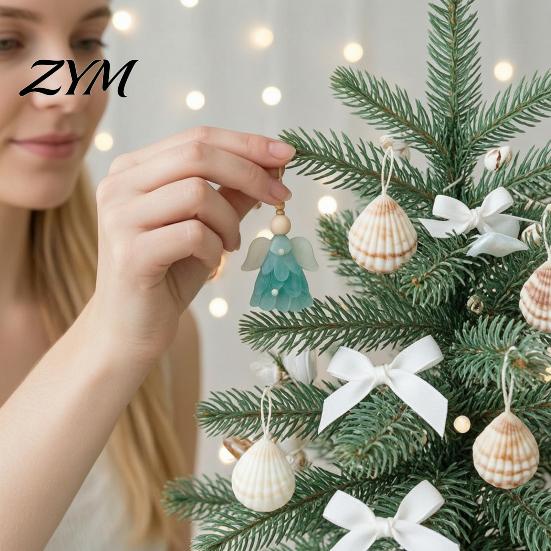 Multi Color Gradient Angels Sea Glass Angel Advent Calendar with 24 Hanging Ornaments for Christmas Tree Decoration, Unique Hangings Handmade 2D Flat