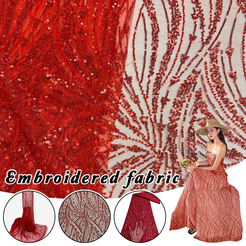 African Sequins Bead Tube Lace Fabric High Quality French Tulle Yarn Embroidery Nigerian Lace Fabric Sewing Wedding Dress