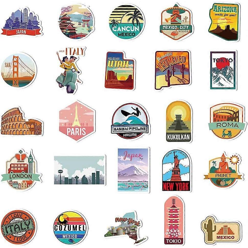 Pack of 50 (Travel) Waterproof Vinyl Travel Stickers, Suitcases Stickers for Luggage Skateboard Guitar Laptop