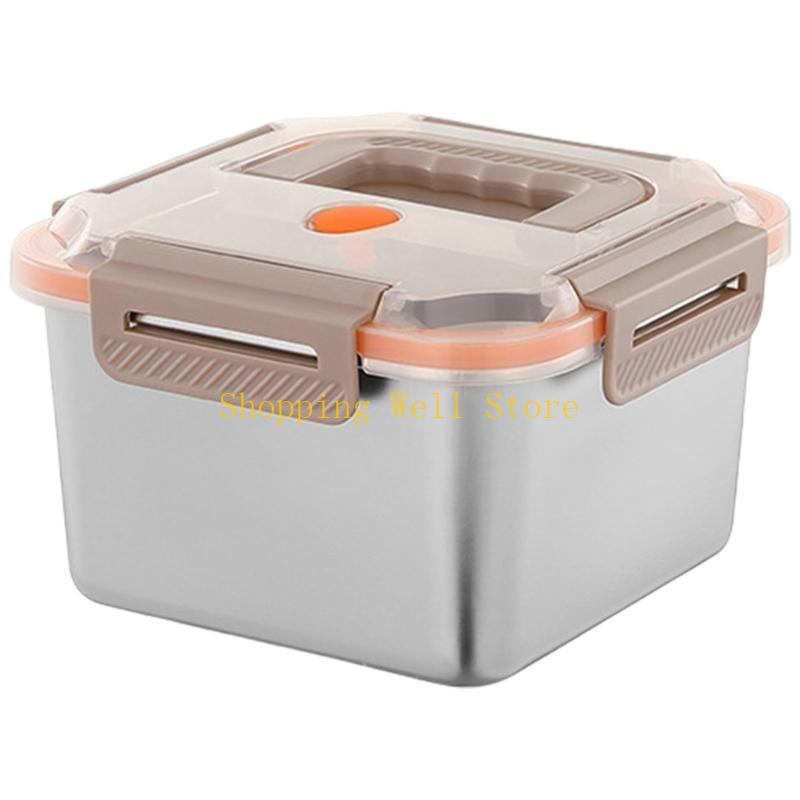 

KX4B Multipurpose Stainless Steel Preserver Lunch Box with Transparent Lid Household Crisper Practical Meal Container