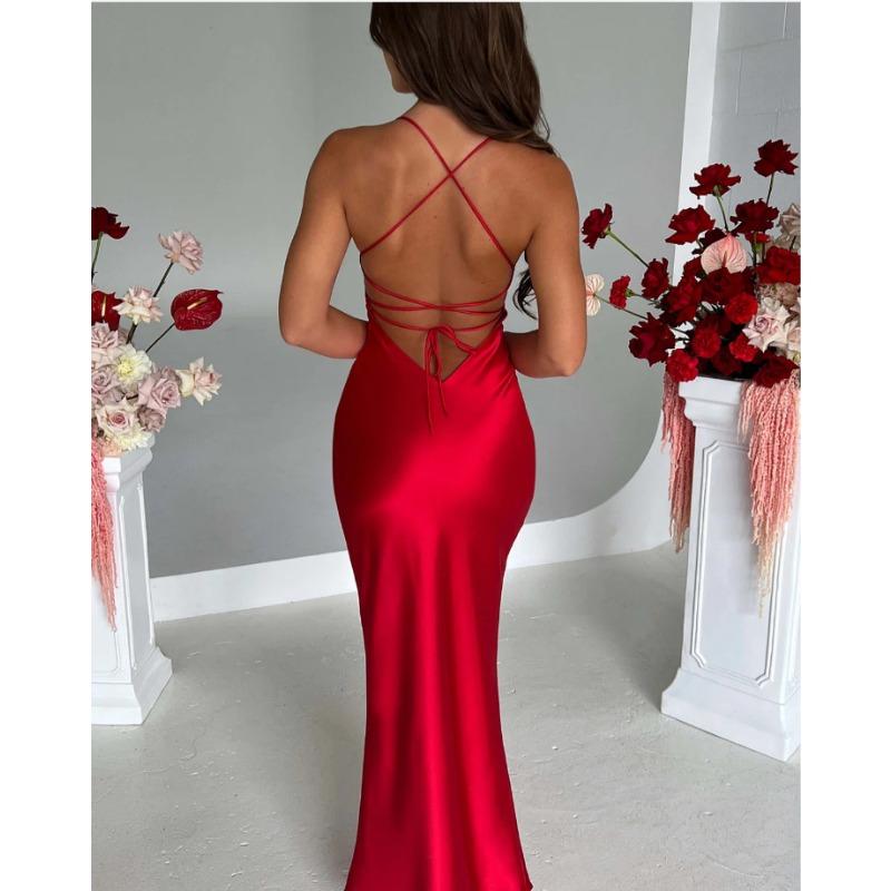 Women's Evening Dress Summer Sleeveless Backless Strap Waist Cinching Sexy Club Long Dress Women Fashion Elegant Solid Color Slim Fit Party Dresses