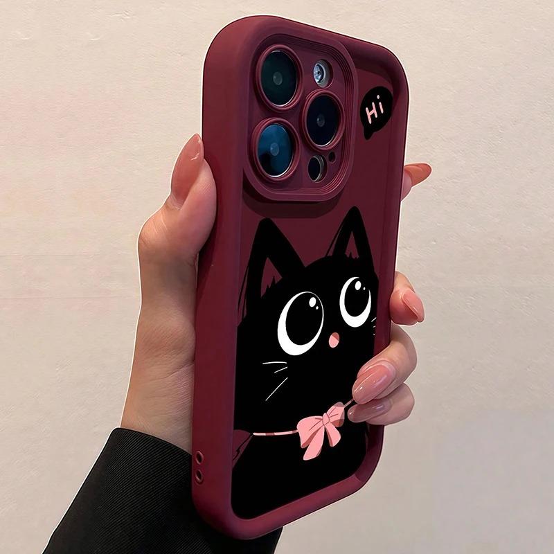 Shockproof Phone Case For iPhone 17 16 15 14 13 12 11 Pro Max XS X XR 7 8 16 Plus 16E 17Air With Cute Red Wine Cat Graphic Cover