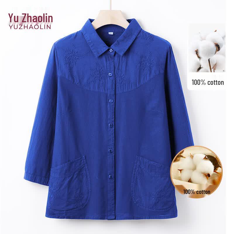 YUZHAOLIN Women s 100% Cotton 3/4 Sleeve Summer Cardigan Blouse 3XL