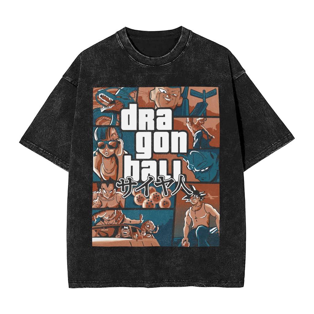 Dragon Ball Saiyan Gym T Shirts Hip Hop Washed Harajuku TShirts Anime Dbz Vintage for Men Women Streetwear Summer Tee Shirt