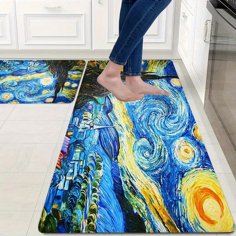 1PC Van Gogh painting Kitchen Rugs Non-Slip Door Mats Pop design Living room Rugs Bath Mat Carpet for Home Sink Laundry Decor
