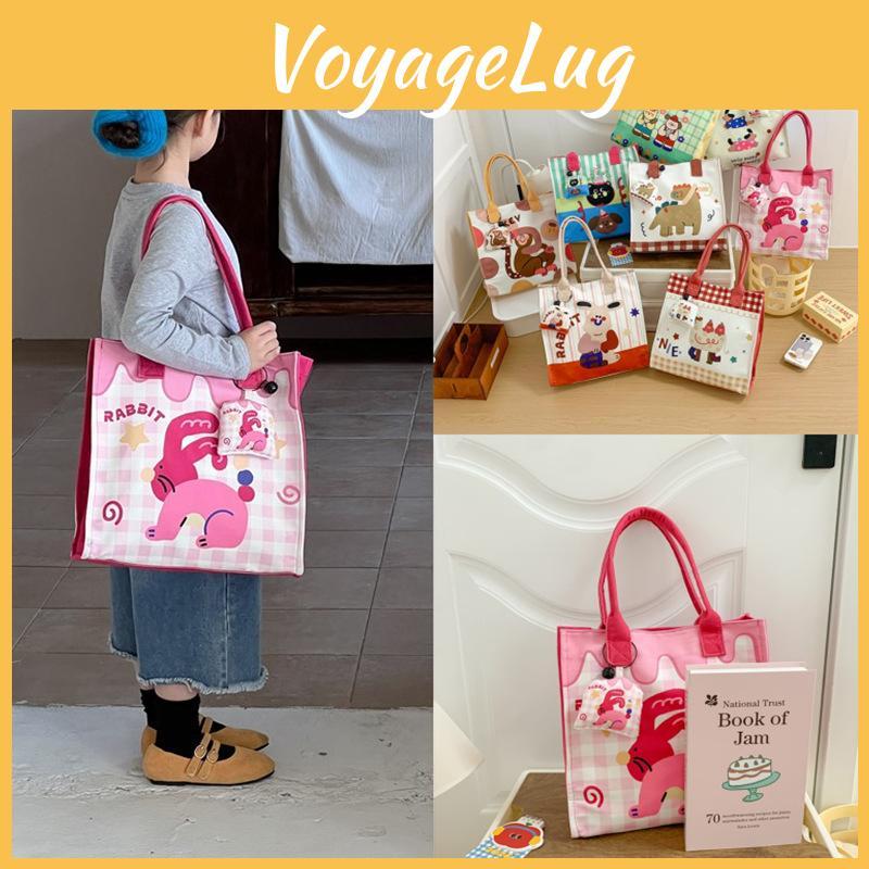 Dinosaur Cartoon Cat Animal Pattern Canvas Lunch Box Bag For Preschooler Handbag