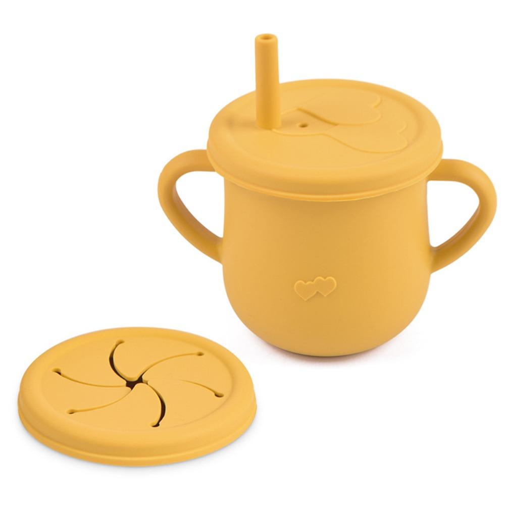 Reusable Silicone Baby Feeding Cups Double Lids BPA Free Training Sippy Cup Soft Leak Proof Straw Cup for Toddlers