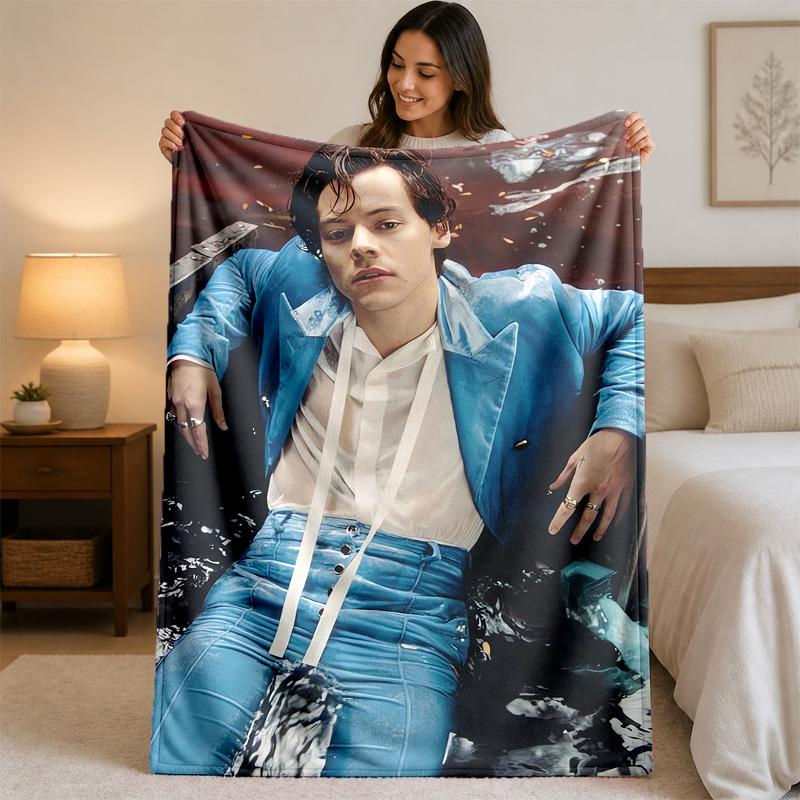 Coperta in Flanella con Stampa di Harry Styles Morbida Calda Coperta in Peluche per Letto Divano Divano Uso Domestico Interno