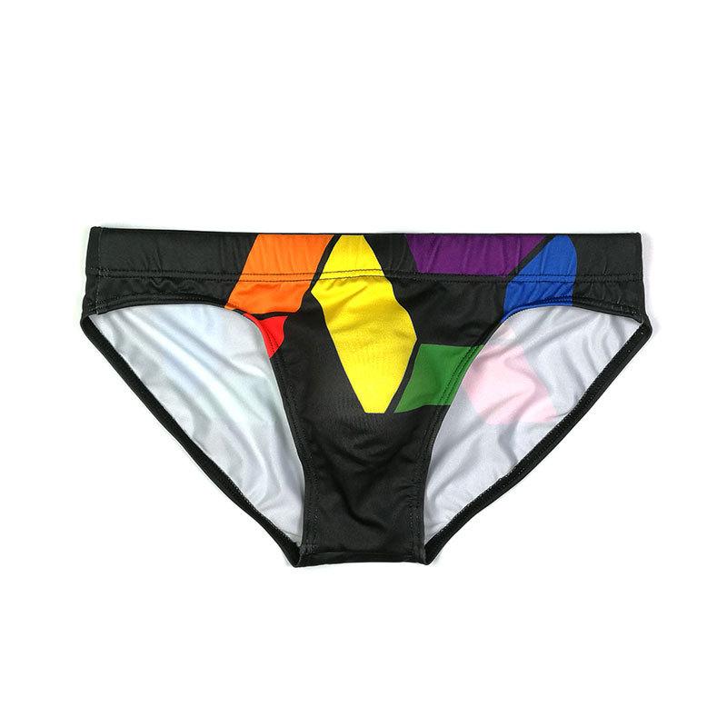 Men's Swimming Trunks Low Waist Printed Triangular Swimming Trunks Tight Tie Up Swimsuit Men's Cup Anti Embarrassing Shorts