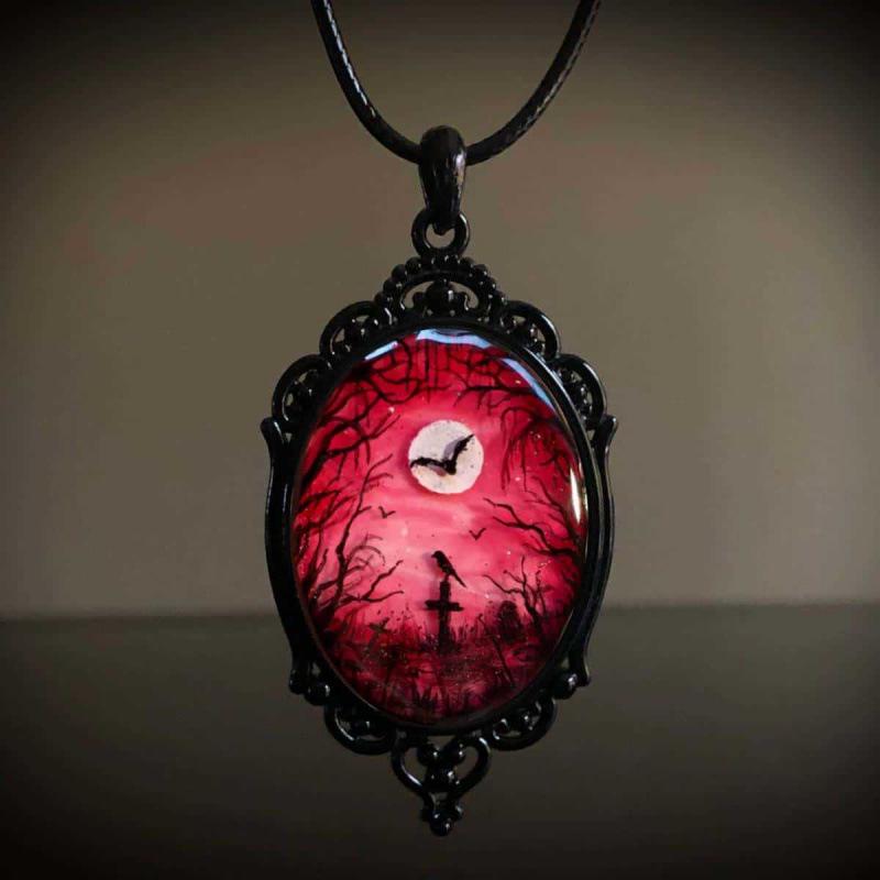 Vampire's Moon Gothic Ghost Pendant - Halloween Jewelry