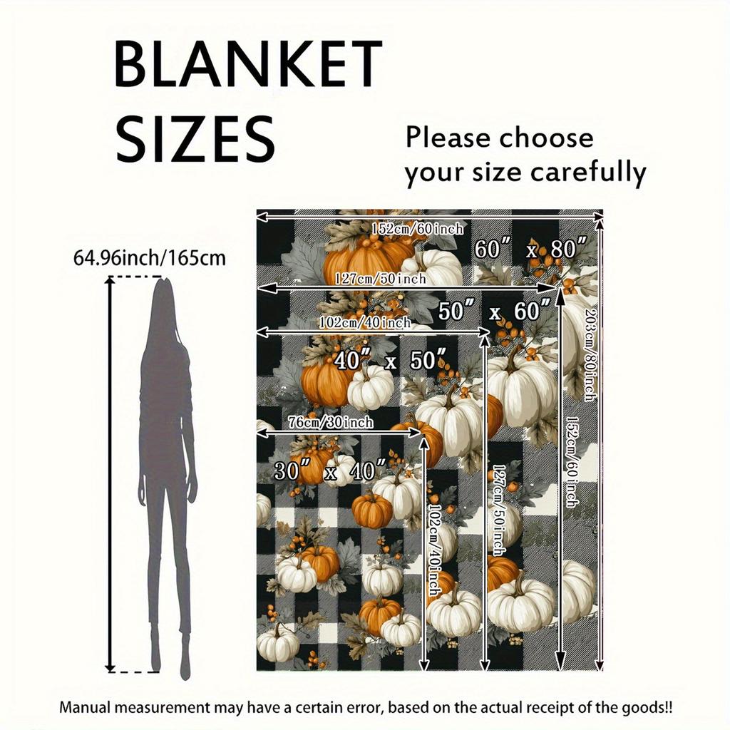 1pc Room Decoration Blanket, Pumpkin, Grid, Leaf Pattern Flannel Blanket jack-o'-lanterns Festive Halloween