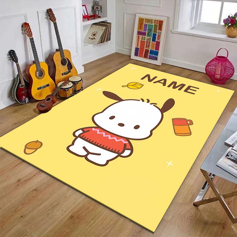Custom Pochacco Mat Personalized Name, Polyester Washable Indoor Entryway Rug, Gift for Christmas, Easter, Thanksgiving Day