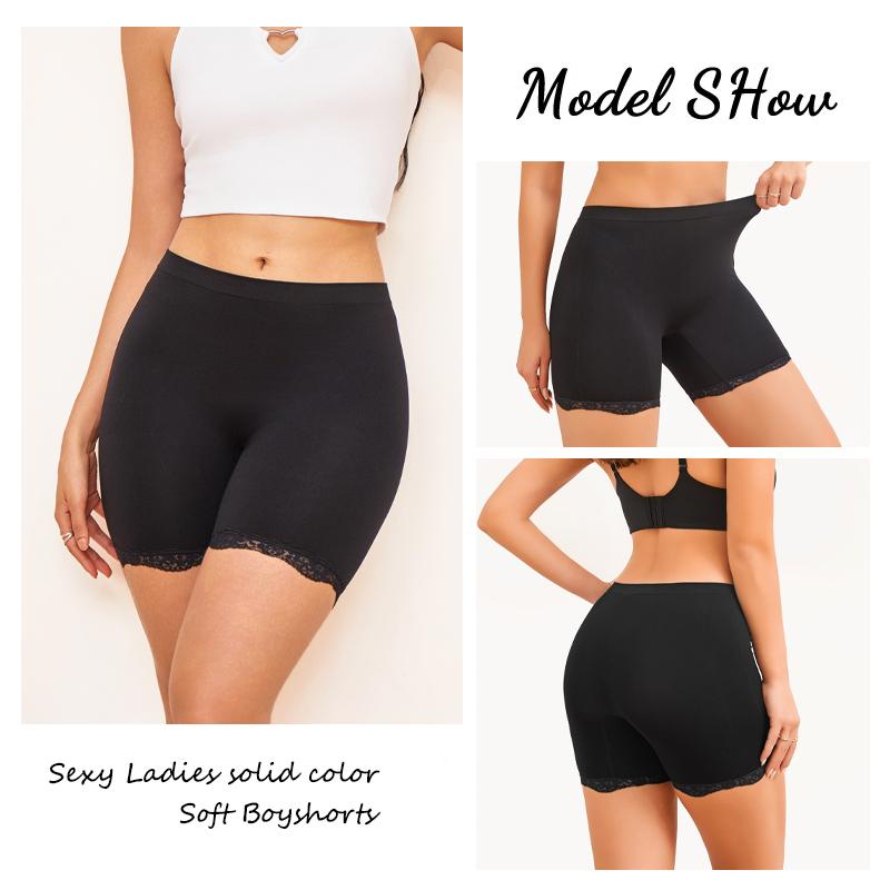 New Women's Seamless High Waist Boxer Short Sexy Lace Solid Color High Elastic Underwear Female Soft Comfortable BoyShort S-XXL
