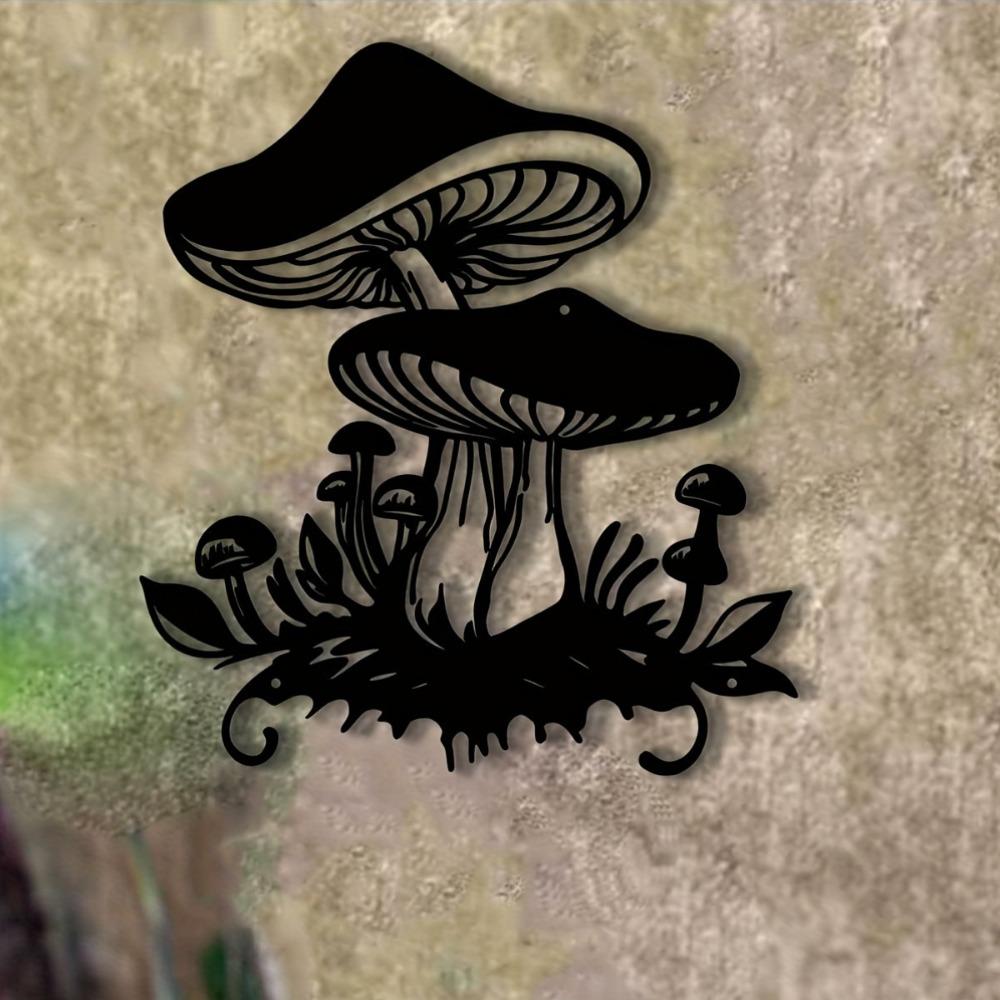 1pc Art Deco Metal Mushroom Wall Sculpture Decorative Iron Garden Patio Artwork for Indoor Home Living Room Balcony Fence Decor