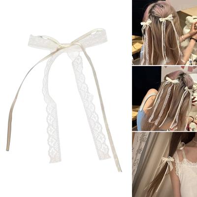 Fiocchi per capelli a nastro lungo Fiocco in pizzo Fermaglio per capelli Stile coreano Fermaglio per capelli Porta trecce da donna Barrette antiscivolo Decorazioni per capelli