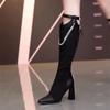 Middle Heel Ladies Knee High Shaft Shoes New In Large Size Warm Footwear Designer Luxury Spring Autumn 2024 Women's Long Boots