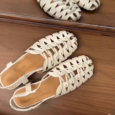 Women's Sandals 2026 New Weave Baotou Lightweight Comfortable Casual Shoes Hollow Breathable Fashion Luxury Square Toe Sandals