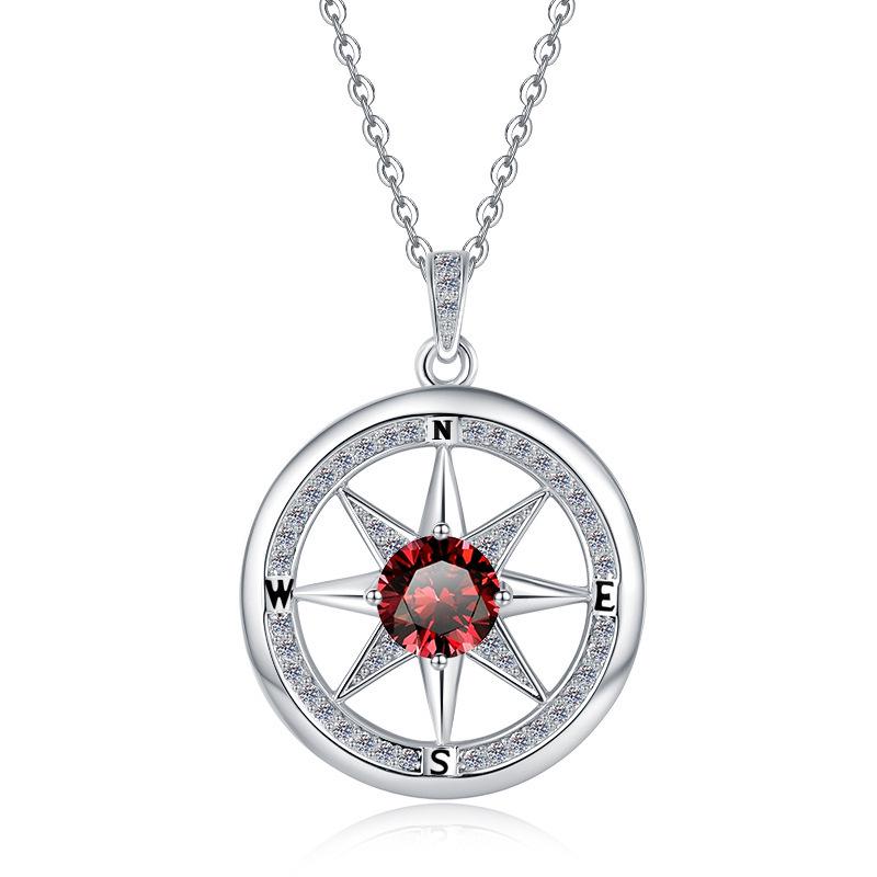 Collana Pendente Bussola Stella a Otto Punte Placcata Oro Bianco con Moissanite Colore D da 1/2 Carato