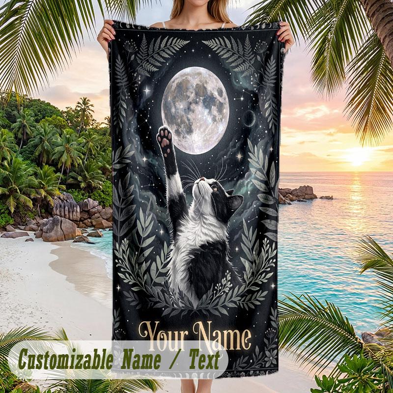 Moon Stars Night 1 Theme Quick Dry Beach Towel Custom Name Text Print Large Sand Resistant Towel Beach Vacation