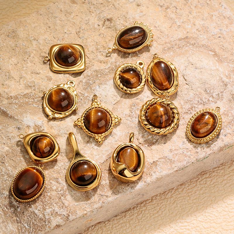 Stainless Steel Tiger Eye Oval Pendant & Earrings Set