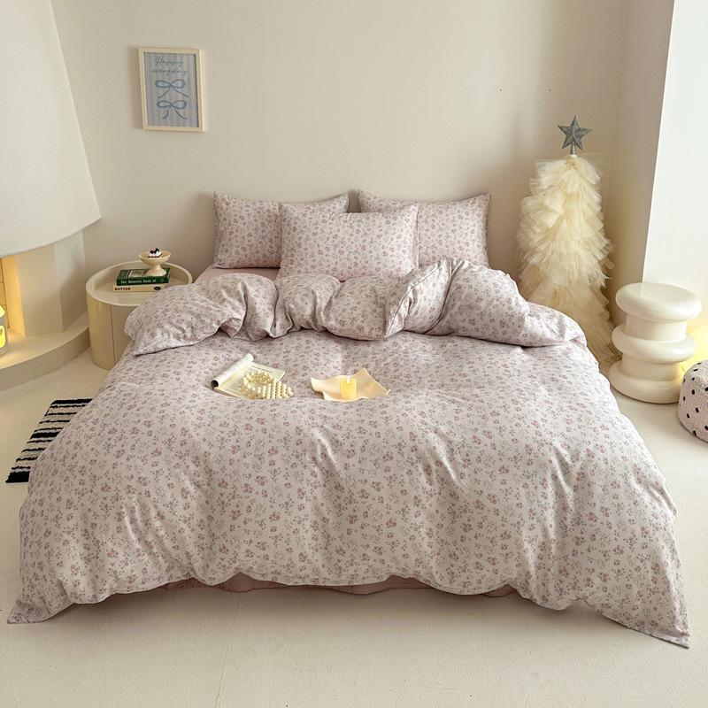 Pastoral Style Class A Maternal Infant Grade Cotton Double-Layer Yarn 4-Pcs Set Dormitory Cotton 3-Pcs Set Bed Sheet Quilt Cover Bedding