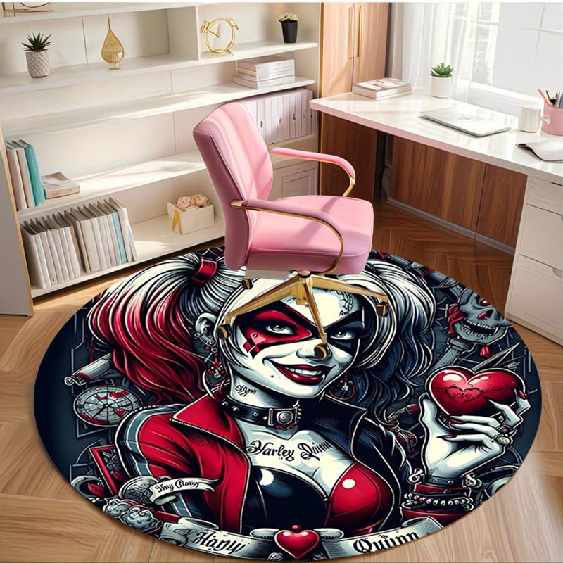 Harley Quinn Joker Print Round Rug, Washable Floor Carpet, For Entryway Dorm Laundry Room Office Study, Home Decor Birthday Christmas Gift