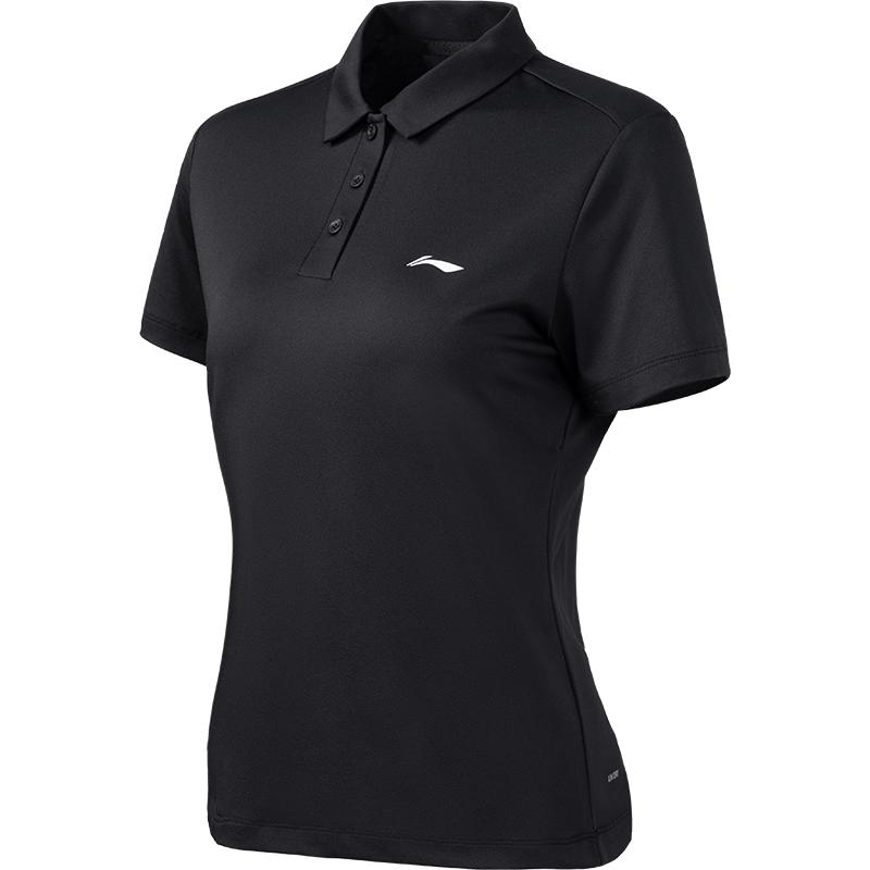 Li-Ning Fashion Versatile Solid Color Sports Polo Shirt Women tops Black APLW518-2