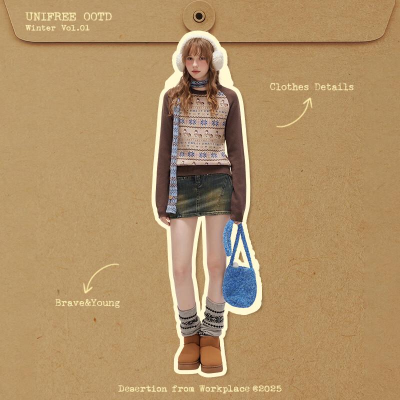 UNIFREE Women's Retro Patchwork Knit Sweater