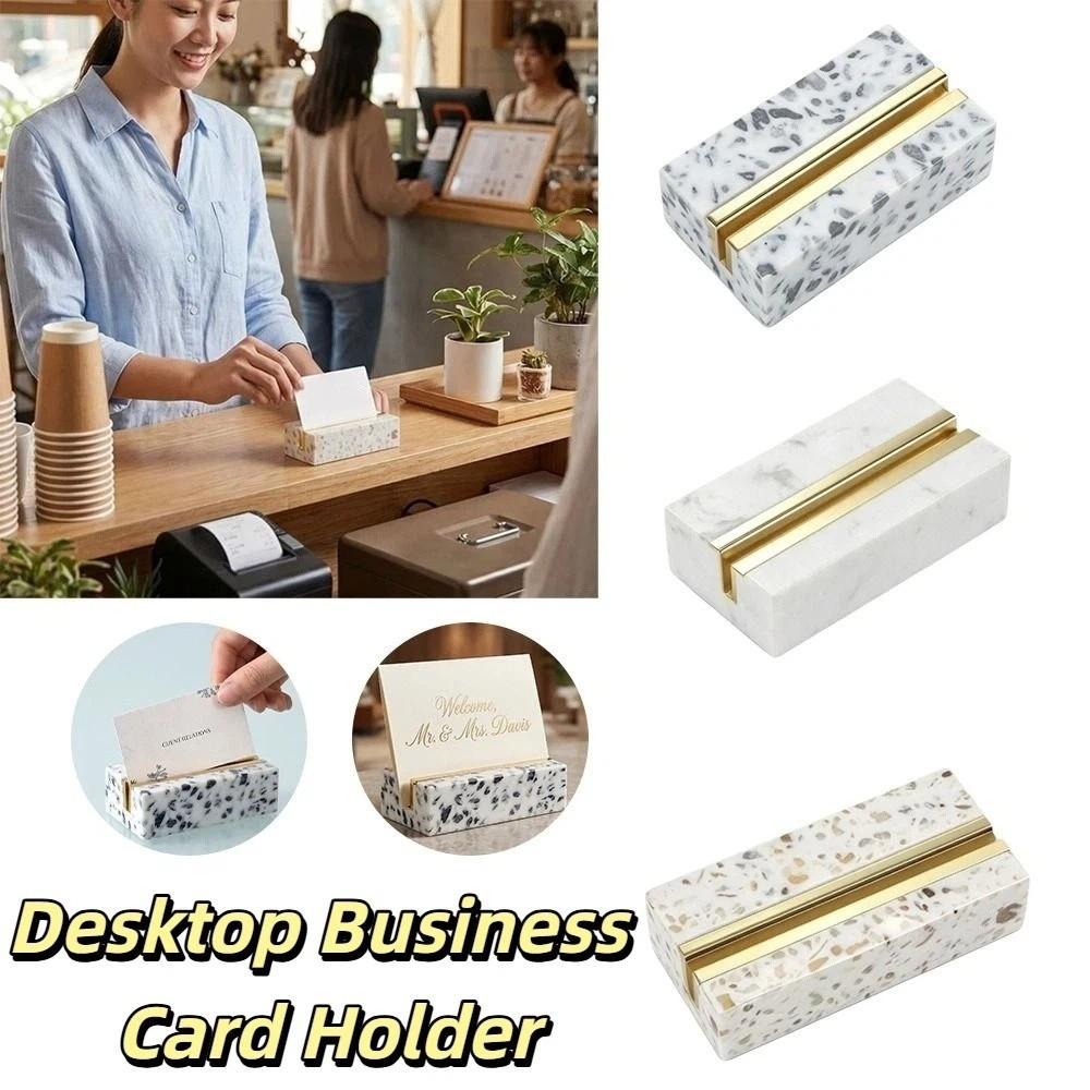 Marble Texture Desktop Business Card Holder Display Clip Creative Design Menu Card Display Holder Elegant Stand Base