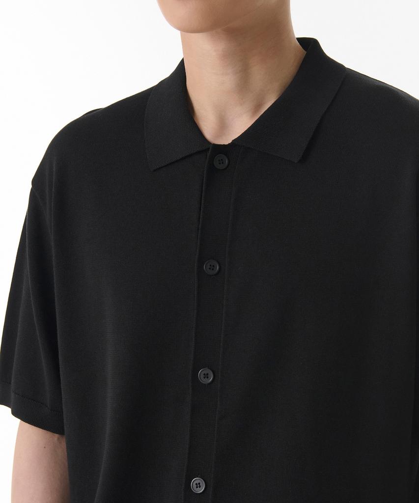 Musinsa Standard Cotton Tencel Collared Short Sleeve Cardigan [Black]