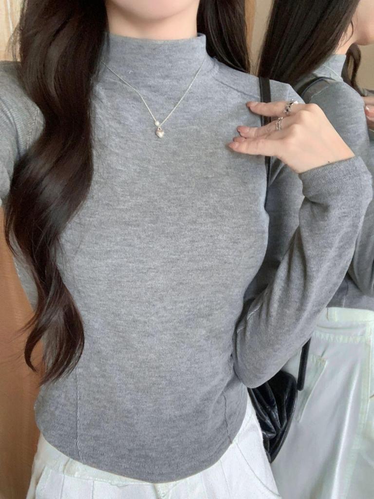 Women's High-Neck Brushed Base Layer Shirt – Slim Fit, Warm Long Sleeve, Inner Wear, Autumn/Winter Collection.